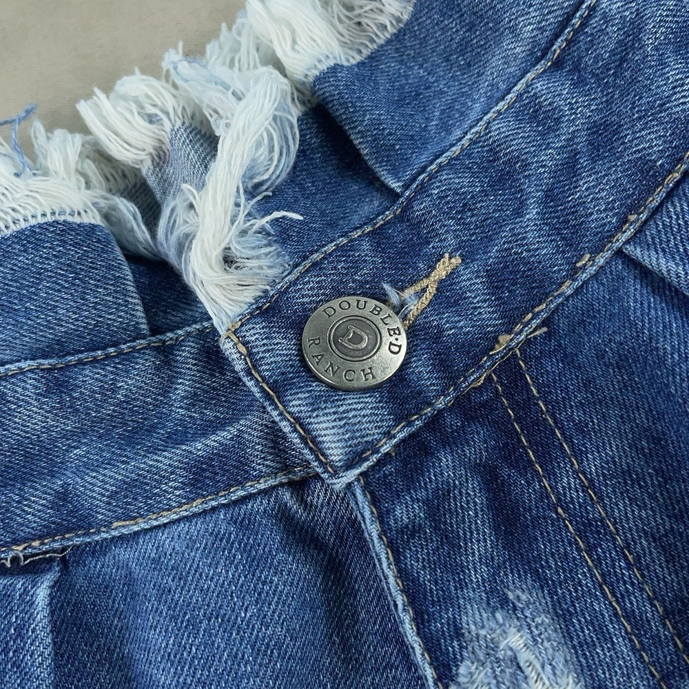 Double D Ranchwear Denim Tiered Prairie Skirt Women's 6 Western Boho Frayed Hem - Picture 7 of 11
